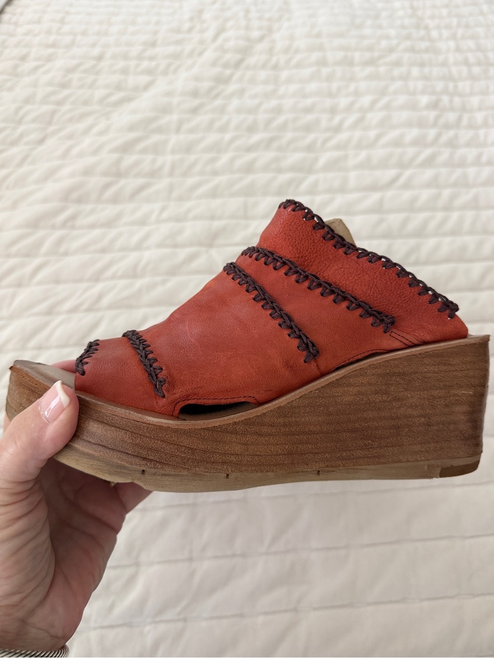 A.S.98 Nelson Rust Leather Open-Toe Clog Mules with Contrast Stitching - Picture 2 of 4